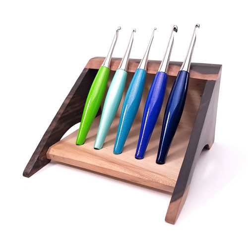 Guide to Crochet Hooks | image shows Furls Odyssey crochet hooks in a number of colours | Yarn Worx