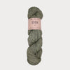 Green skein of Eden DK yarn with a label on a light gray background | Baa Ram Ewe | Yarn Worx
