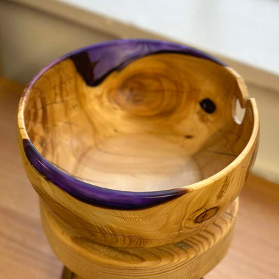 Wood & Purple Resin Yarn Bowl - Hand Turned | Yarn Worx