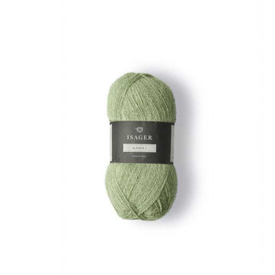 Ball of Isager Alpaca 1 lace weight yarn in colour number 46 which is a light green colour | Yarn Worx