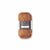 Ball of light brown yarn with a label on a white background