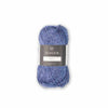 Blue skein of yarn with Isager label on a white background