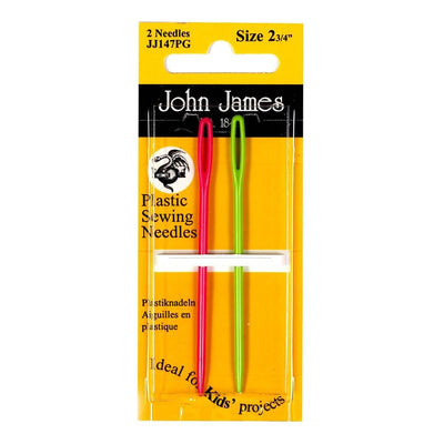 John James - 2 Plastic Childrens Sewing Needles - Pink and Green | Yarn Worx