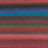 Close-up of a knitted fabric with horizontal stripes in red, orange, pink, purple, blue, teal, and green showing how colour 005 knits up | Yarn Worx