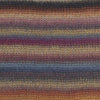 Close-up of a knitted fabric with horizontal stripes in muted gray, beige, blue, pink, and orange tones showing how colour 012 knits up | Yarn Worx