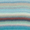 Close-up of a knitted fabric with horizontal stripes in light blue, mint green, cream, and a muted dusty red band showing how colour 033 knits up | Yarn Worx