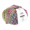 Multicolored ball of yarn with a Lang Yarns label on a white background which is colour 006 in bright pink, green and blues | Yarn Worx