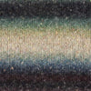 A close-up of a textured knit fabric with horizontal stripes in dark brown, muted green, beige, and slate blue showing how colour 006 knits up | Yarn Worx