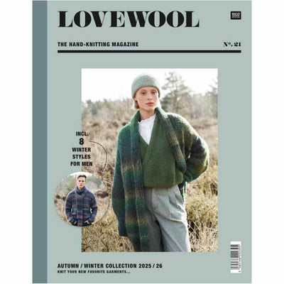 Front cover of Lovewool magazine showing a female in woollen clothing | Yarn Worx