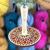 Market Town Yarns - Wooden Wrist Yarn Holder shown in red | Yarn Worx