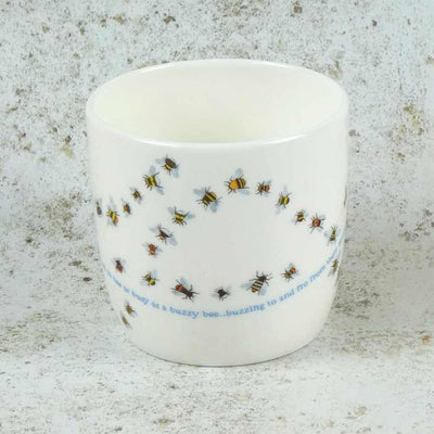 white bone china mug with a beehive and bees| Yarn Worx