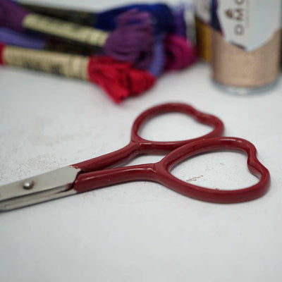 Market Town Yarns - Heart Embroidery Scissors shown in Maroon colour | Yarn Worx