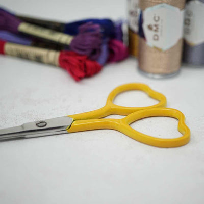 Market Town Yarns - Heart Embroidery Scissors shown in Mustard colour | Yarn Worx