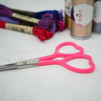 Market Town Yarns - Heart Embroidery Scissors shown in Neon Pink colour | Yarn Worx