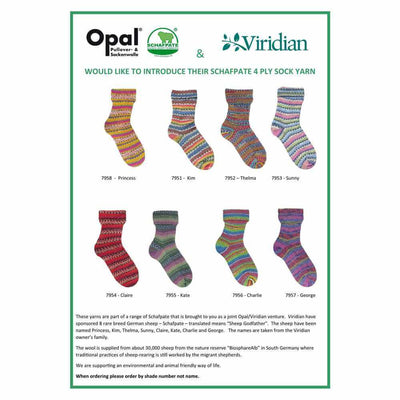 Opal 4ply Sock Yarn - Schafpate - 100g showing all colourways | Yarn Worx