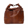 Brown leather handbag with 'RE-DESIGNED PROJECT' branding on a white background | Yarn Worx