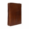A brown leather zippered knitting needle case, shown from a three-quarter angle on a plain white background | Yarn Worx