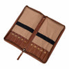 Brown leather knitting needle organizer with beige interior on a white background | Yarn Worx