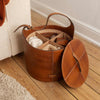 Walnut leather Yarn Barrel with lid and dividers 