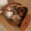 Walnut leather Yarn Barrel shown open