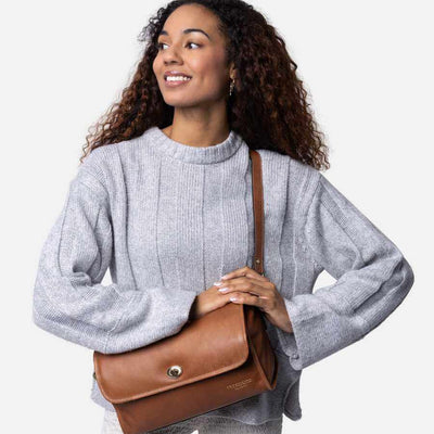 Re:Designed - Project 74 - Cross Body Knitting Project Case shown in walnut colour | Yarn Worx
