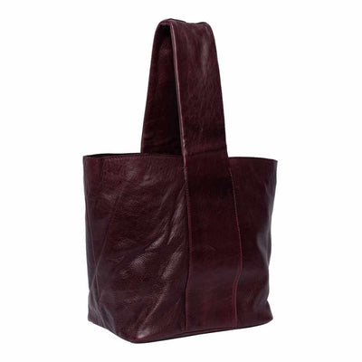 Dark Cherry leather tote bag on a white background | Yarn Worx