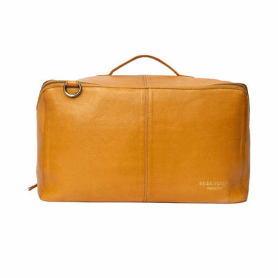 Retro Yellow leather knitting bag on a white background | Yarn Worx