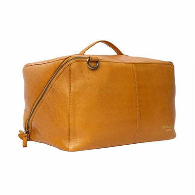 Retro Yellow leather knitting bag on a white background | Yarn Worx