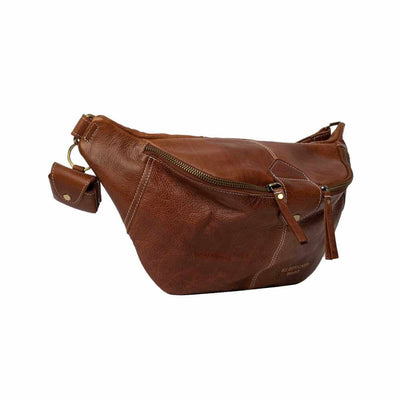 Brown leather bag with a strap on a white background | Yarn worx