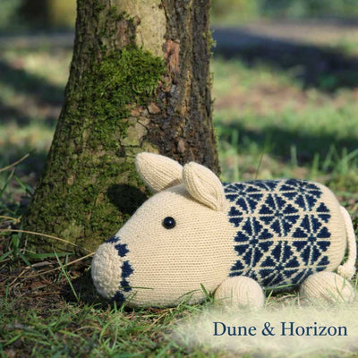Plum Pudding Knitted Pig Kit Pig-Along shown in colours Dune & Horizon | Yarn Worx
