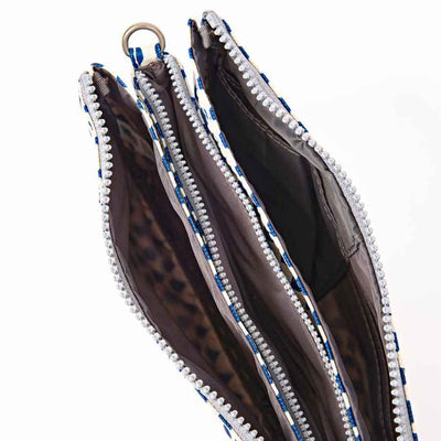 top view showing the three open compartments of the carnaby crossbody XL bag | Yarn Worx