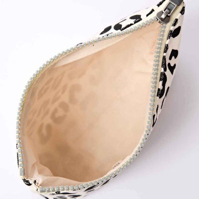leaopard print pouch shown open with zip | Yarn Worx