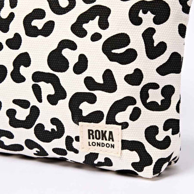 Leaopard print pouch with ROKA LONDON label showing | Yarn Worx