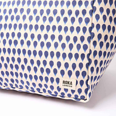 Blue and white patterned bag with Roka London branding on a white background | Yarn Worx