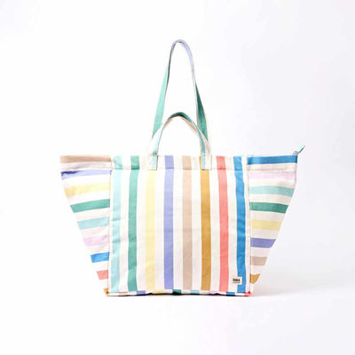 Multicolored striped tote bag on a white background | Yarn Worx