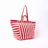 Red and pink striped tote bag on a white background | Yarn Worx