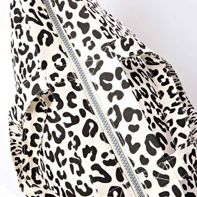 Leopard print tote with a zipper on a white background  Yarn Worx