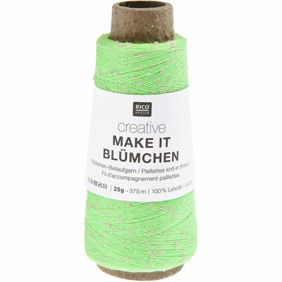 Rico - Creative Make it Blümchen - 25g in colour 008 Green which is a bright green thread with pink flowers | Yarn Worx