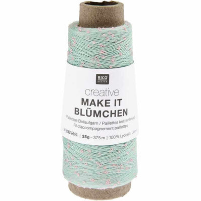 Rico - Creative Make it Blümchen - 25g in colour 009 Light Blue which is a minty blue with pink flowers | Yarn Worx