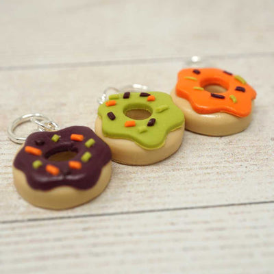 Handmade Polymer Clay Stitch Marker / Progress Keeper - Orange Ghoulish Doughnut | Yarn Worx