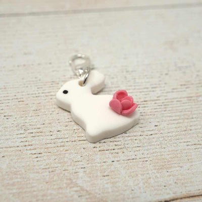 Handmade Polymer Clay Stitch Marker / Progress Keeper - White Rabbit | Yarn Worx