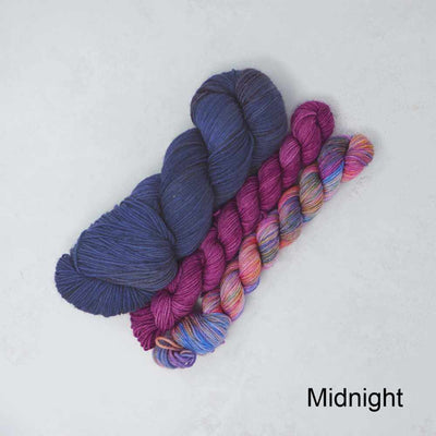 Sky Trail Knitted Shawl Kit with Market Town Yarns shown in colourway Midnight | Yarn Worx