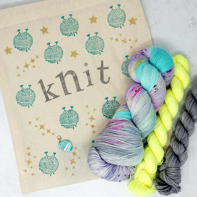 Sky Trail Shawl Knitting Pattern by Gavin Alexander - Printed Booklet & Digital Download available - complete kit shown in colourway Monstropolis | Yarn Worx 