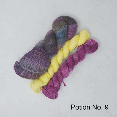 Sky Trail Knitted Shawl Kit with Market Town Yarns shown in colourway Potion No. 9 | Yarn Worx