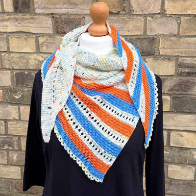 Sky Trail Shawl Knitting Pattern by Gavin Alexander - Printed Booklet & Digital Download available - shown in colourway Summer Breeze | Yarn Worx 