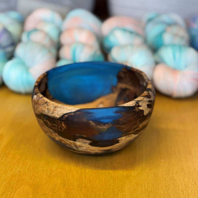 Wood & Blue Resin Yarn Bowl - Hand Turned | Yarn Worx