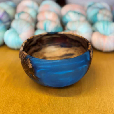 Wood & Blue Resin Yarn Bowl - Hand Turned | Yarn Worx