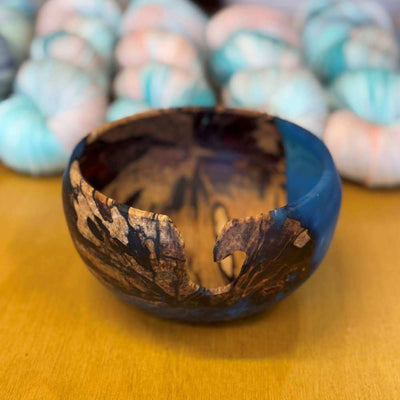 Wood & Blue Resin Yarn Bowl - Hand Turned | Yarn Worx