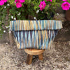Roll top project bag in blue and gold zig zag pattern