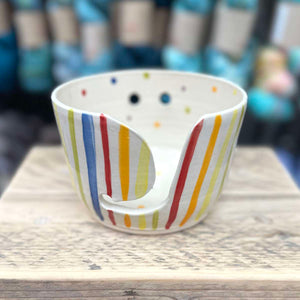 Ceramic Yarn Bowl - Painted Stripes Pattern | Yarn Worx